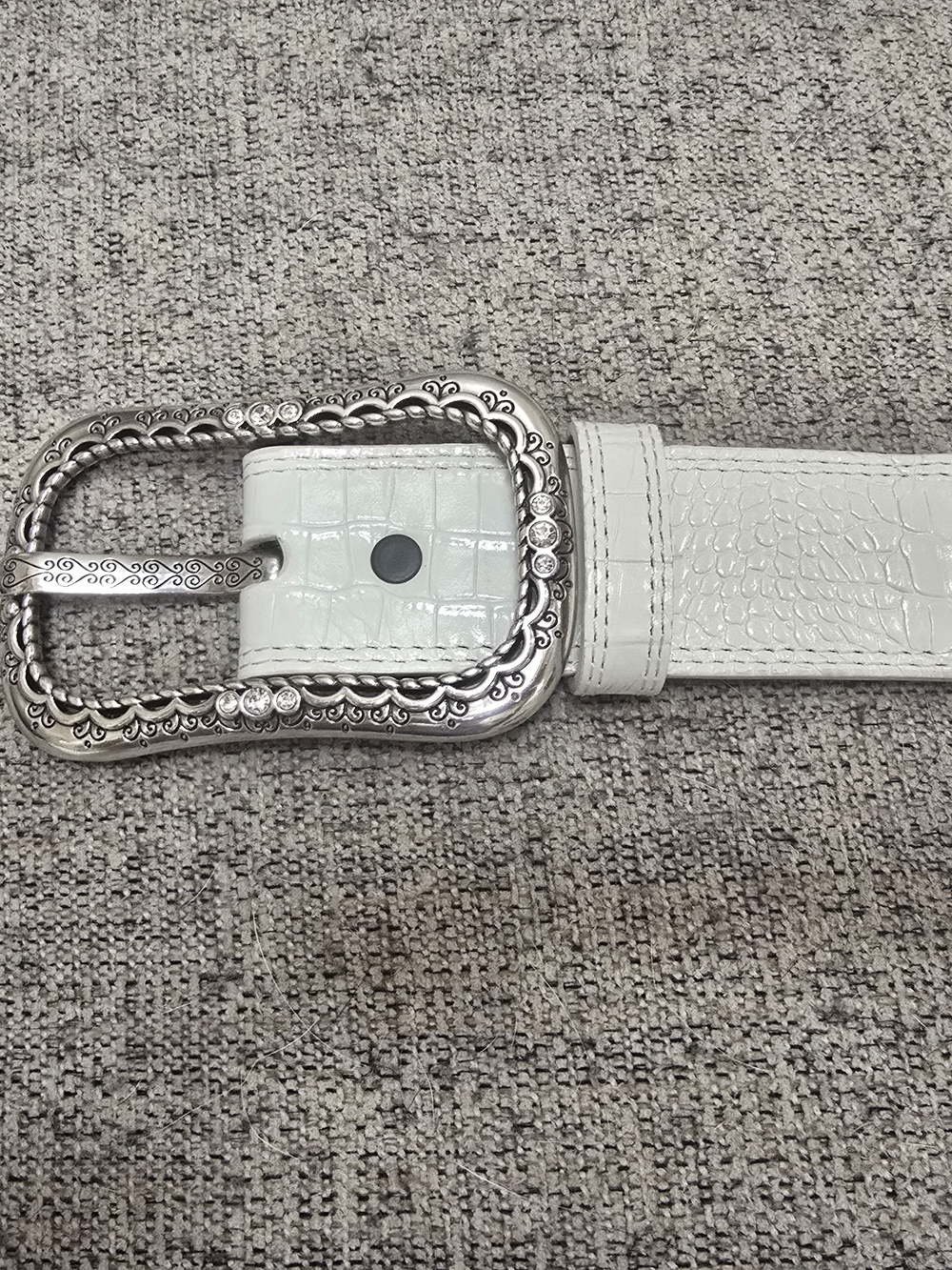 Brighton Western Women's White Belt with Silver Buckle Size 34 Woven Pattern - Picture 2 of 9